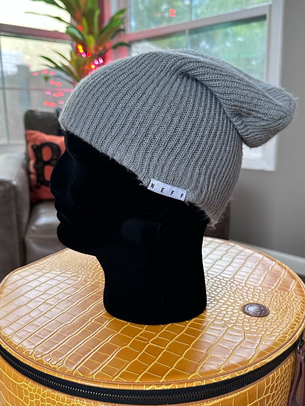 Neff Light Gray Slouch Beanie with Label